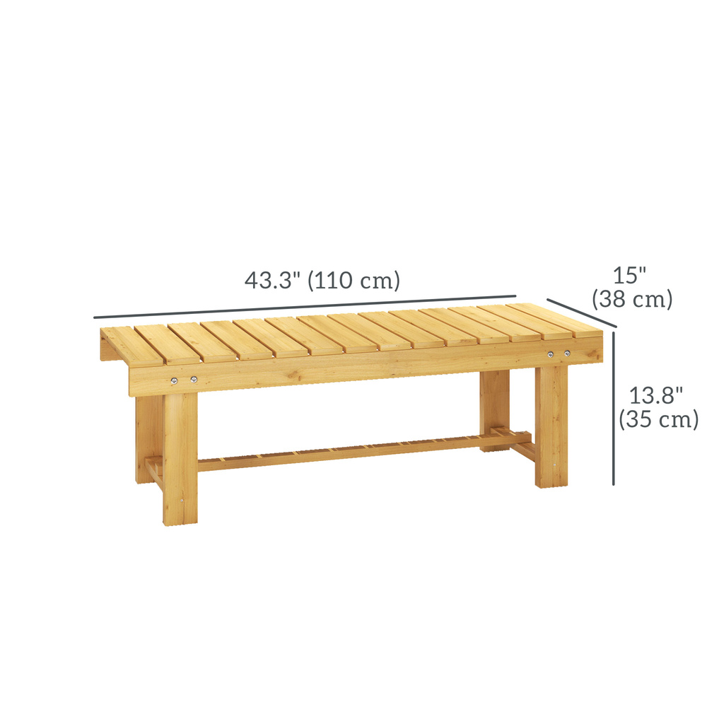 Outsunny 1 Piece 2-seater Outdoor Indoor Wooden Garden Bench Fir Patio Loveseat, 110L x 38W x 35Hcm, Natural