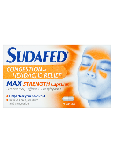 Sudafed Congestion & Headache Relief Max Strength 16 Capsules