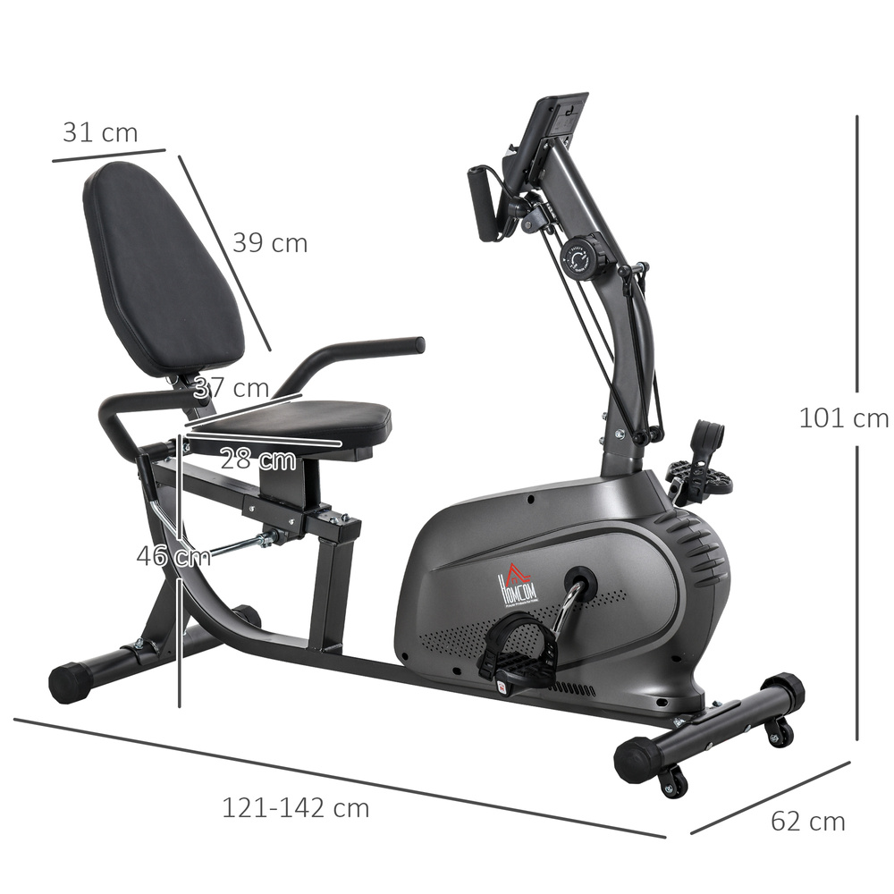 HOMCOM Recumbent Seated Exercise Bike, Recovery Rehab Exercise Bike Home Exerciser, 8-Level Magnetic Resistance Stationary Bike with Pad Holder, LCD Monitor, Wheels for Indoor Cardio Workout, Black