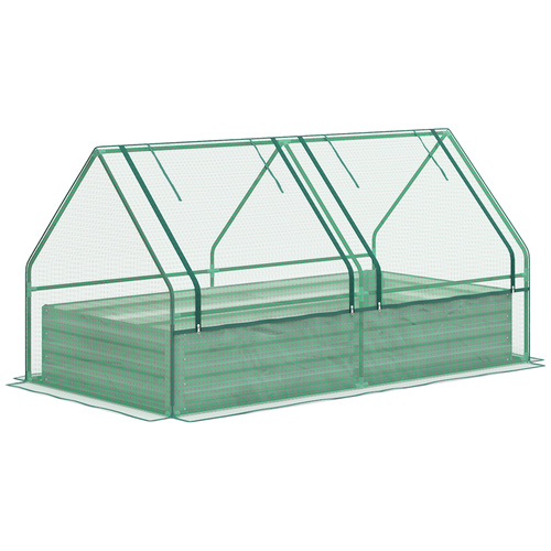Outsunny Metal Planter Box with Cover, Raised Garden Bed with Greenhouse, for Herbs and Vegetables, Green and Dark Grey