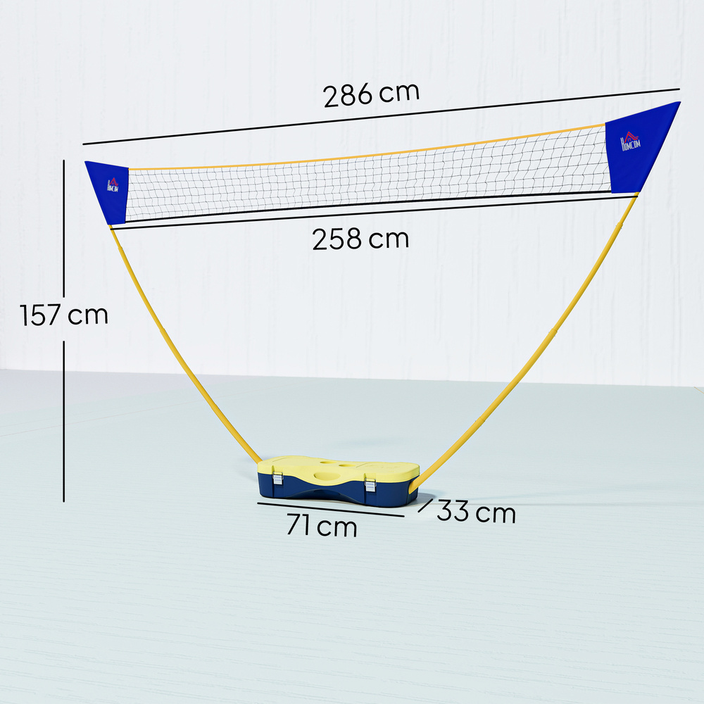 HOMCOM 2.8m Portable Folding Badminton Net Set with 4 Badminton Rackets and 2 Nylon Shuttlecocks, for Adults Kids Indoor Outdoor Exercise Training