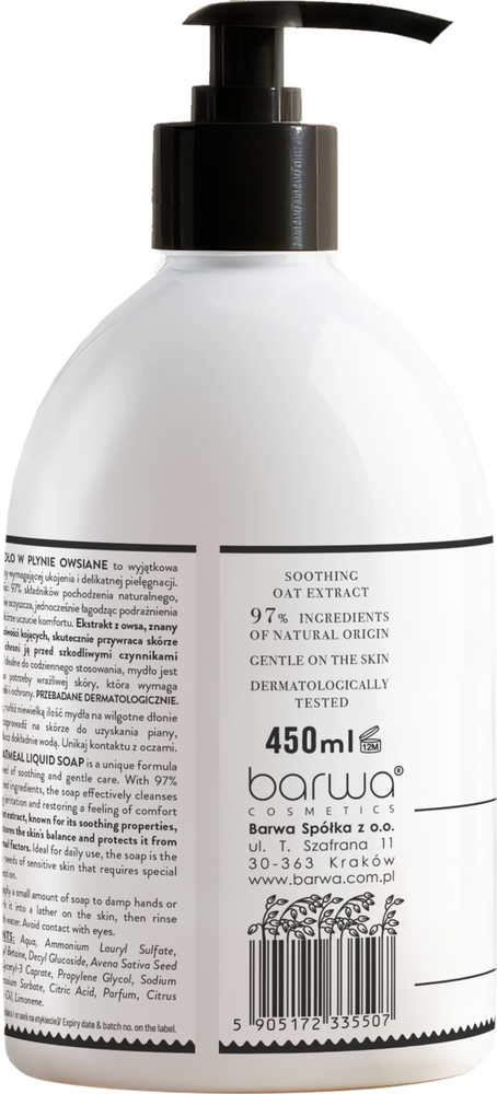 Barwa Pure Calm Kojące Owsiane Mydło w Płynie dla Skóry Wrażliwej 450ml