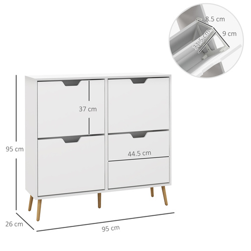 HOMCOM Shoe Storage Cabinet, 4 Flip Drawers, Shoe Organizer for 8-16 Pairs of Shoes, White