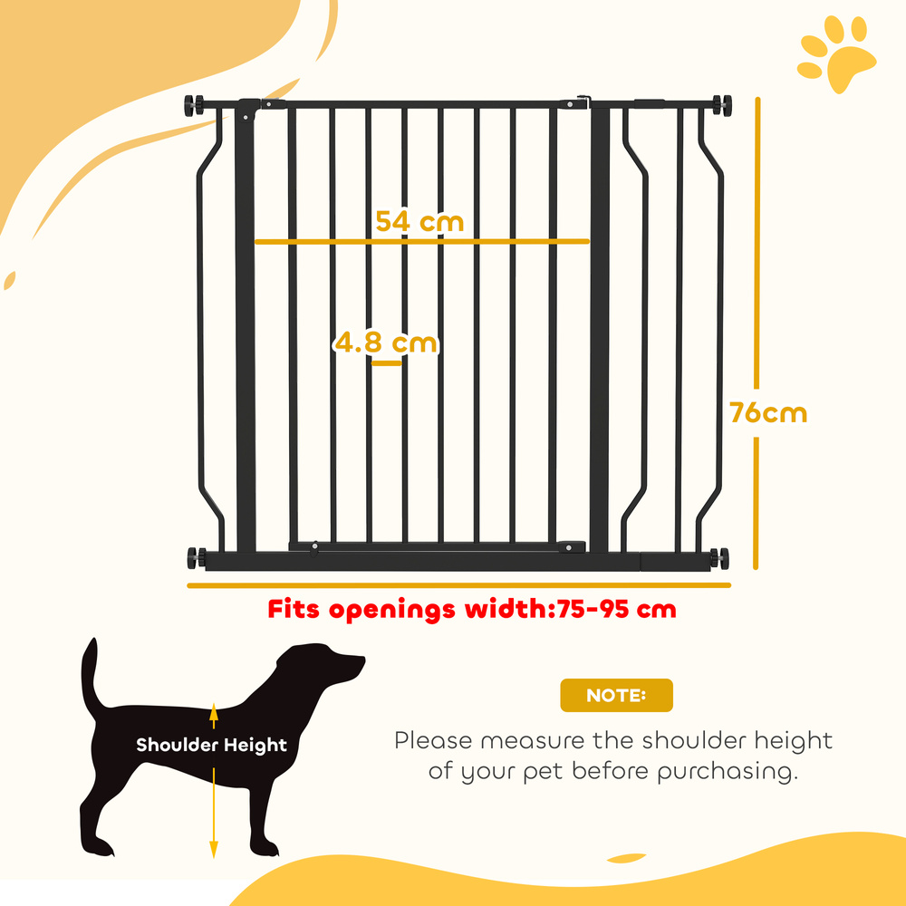 PawHut Wide Dog Safety Gate, with Door Pressure, for Doorways, Hallways, Staircases - Black