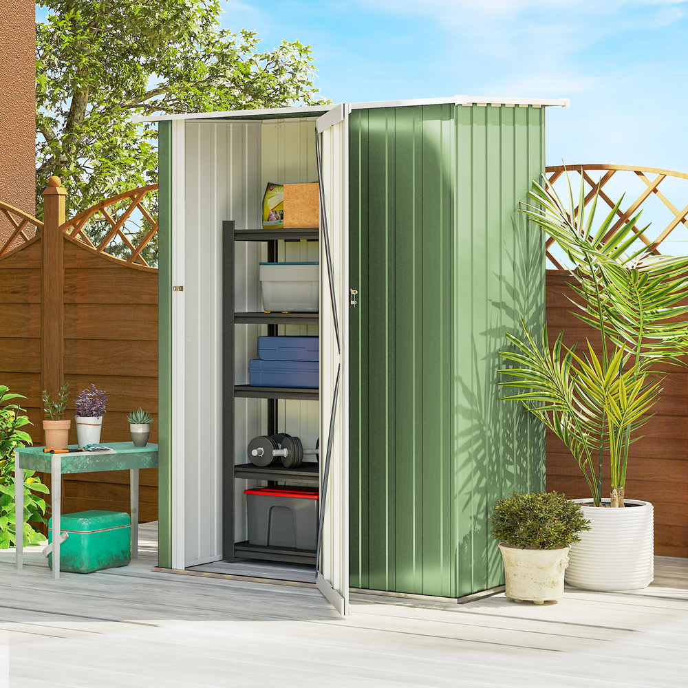 Outsunny 5ft x 3ft Garden Storage Shed, Outdoor Metal Shed with Sloped Roof, Lockable Door for Tools, Equipment, Light Green