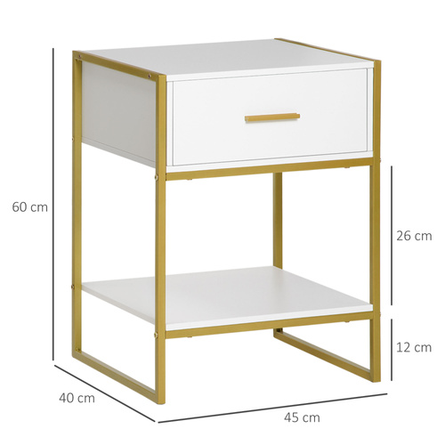 HOMCOM Bedside Table Set of 2, Modern Side Tables with Drawer and Shelf, Nightstands for Bedroom, White