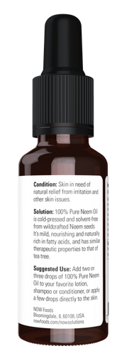 Now Foods Neem Oil 100% Pure 100% Czystego Neemu Oil dla Skóry Podrażnionej 30ml