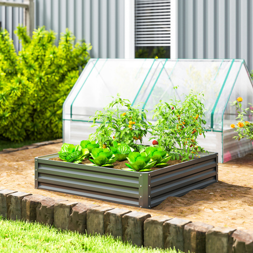 Outsunny 432L Square Raised Garden Bed Box Steel Frame for Vegetables, Flowers and Herbs, 120 x 120 x 30cm, Light Grey