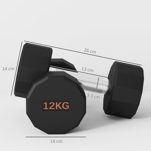 SPORTNOW Dumbbells Weights Set with 12-Sided Shape and Non-Slip Grip for Men Women Home Gym Workout, 2 x 12kg