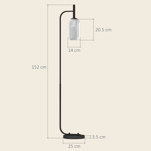 HOMCOM Floor Lamp for Living Room with Glass Lampshade, Modern Standing Lamp with Foot Switch for Bedroom, Bulb not Included, Black