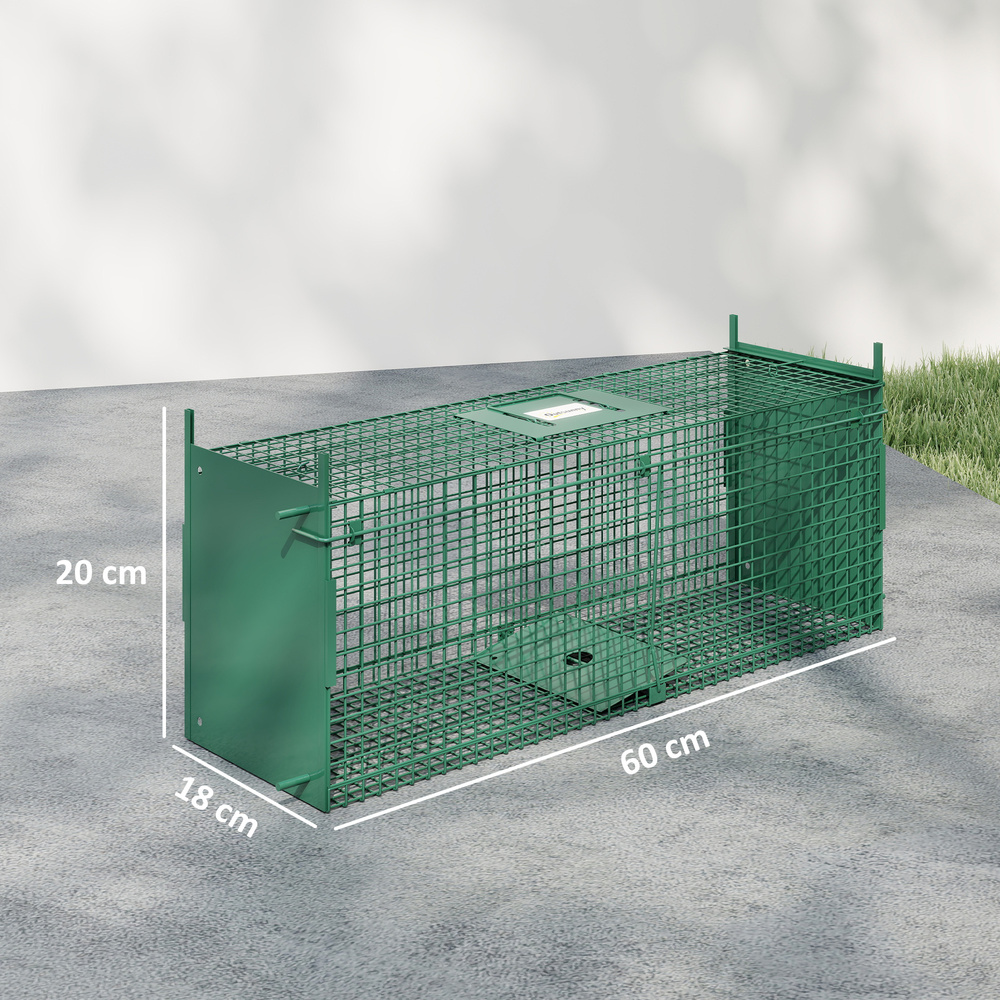 Outsunny Animal Trap Cage, Humane Rat Trap with Double Doors, Squirrel Trap for Indoors & Outdoors, Catch and Release Mice, Rats, Rodents, 60 x 18 x 20 cm, Green