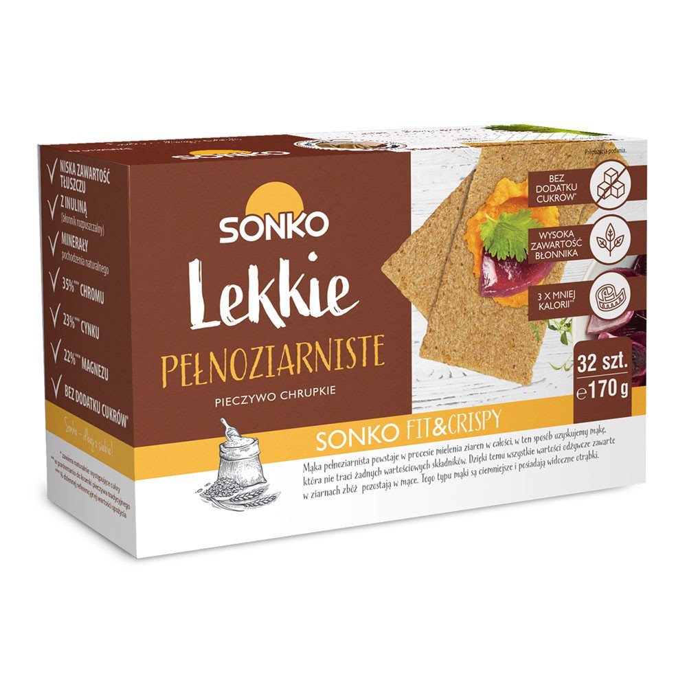 Sonko Lekkie Pełnoziarniste Pieczywo Chrupkie Źródło Błonnika bez Dodatku Cukru 170g