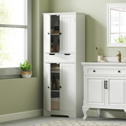 HOMCOM Tall Bathroom Storage Cabinet - White