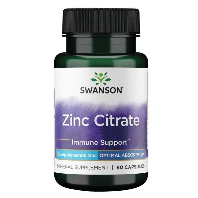 Swanson Zinc Citrate 50mg for Immune Support Hair and Nails 60 Capsules
