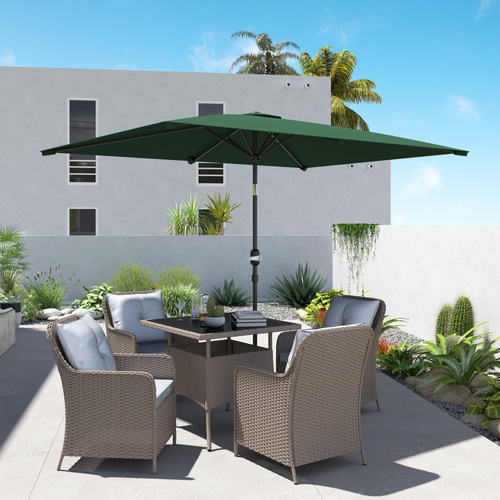 Outsunny 3x2m Patio Parasol Garden Umbrellas Canopy with Aluminium Tilt Crank Rectangular Sun Shade Steel, Green