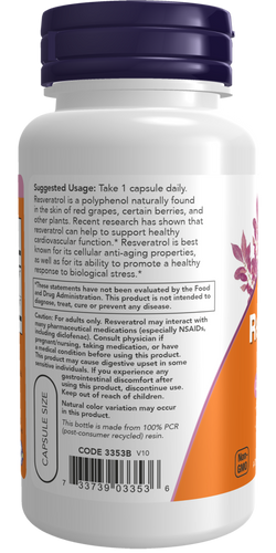 Now Foods Natural Resveratrol with Red Wine Extract 200mg Wspiera Zdrowie Serca 60 Kapsułek
