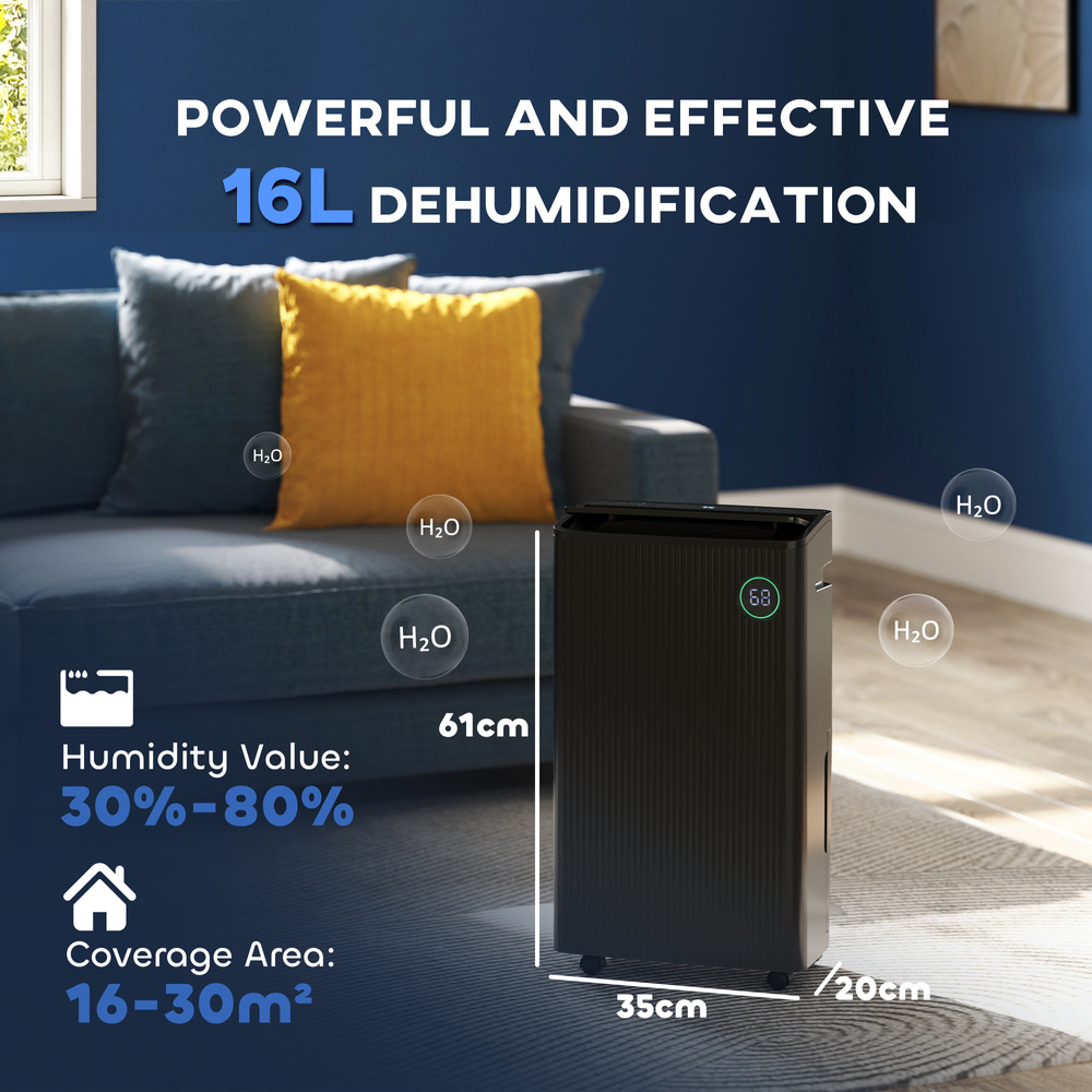 HOMCOM 5500mL Portable Dehumidifier with Air Purifier, UVC, Ioniser, 24H Timer, 5 Modes, 16L/Day, for Home Laundry, Black
