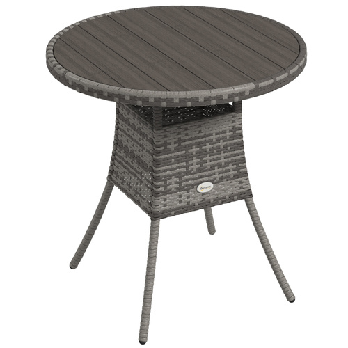 Outsunny 70 cm Wood-Effect Rattan Garden Table - Grey