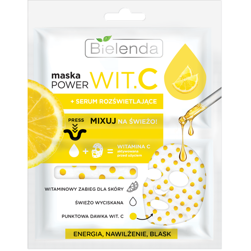 Bielenda Power Vit.C Maska w płacie + Serum rozświetlające Cytryna 22ml