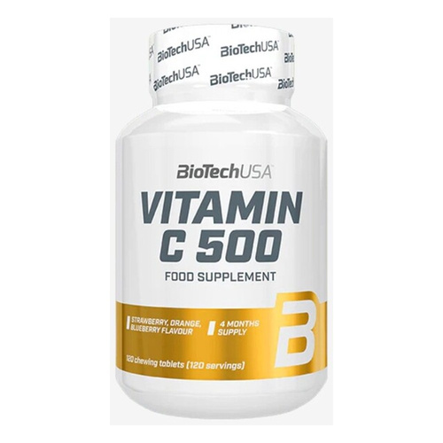 BioTechUSA Vitamin C 500 Witamina C 500mg, Truskawka, pomarańcza i jagoda 120 tabletek do żucia