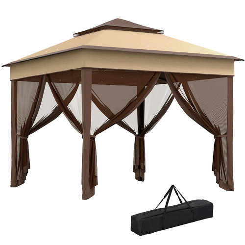 Outsunny 3 x 3(m) Pop Up Gazebo, Height Adjustable Instant Event Shelter with Netting and Carrying Bag, Beige