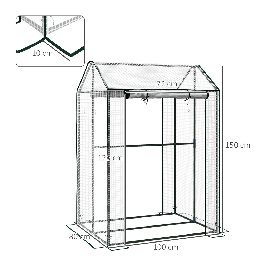Outsunny Green House, Mini Greenhouse with 2 Roll-up Doors, Vent Holes and Reinforced Cover, 100 x 80 x 150cm