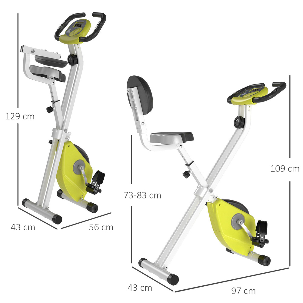 HOMCOM Folding Exercise Bike, Fitness Bicycle Indoor Trainer, 8-Level Magnetic Resistance Adjustable, with LCD Monitor, Pulse Sensor, Yellow