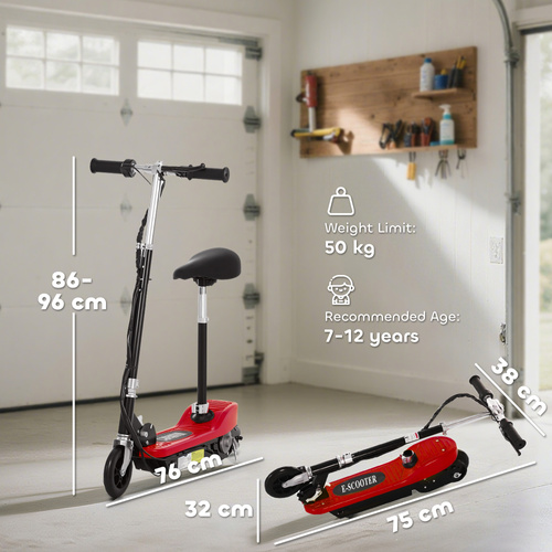 HOMCOM Powered Electric Scooter Ride-On, with Brakes, Adjustable Seat, Adjustable Handlebars, Red