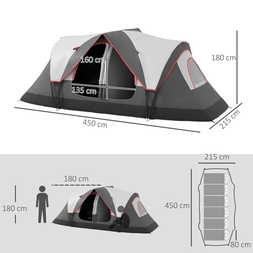 Outsunny Camping Tent for 6-8 Man with 2000mm Waterproof Rainfly and Carry Bag for Fishing Hiking Festival, Grey