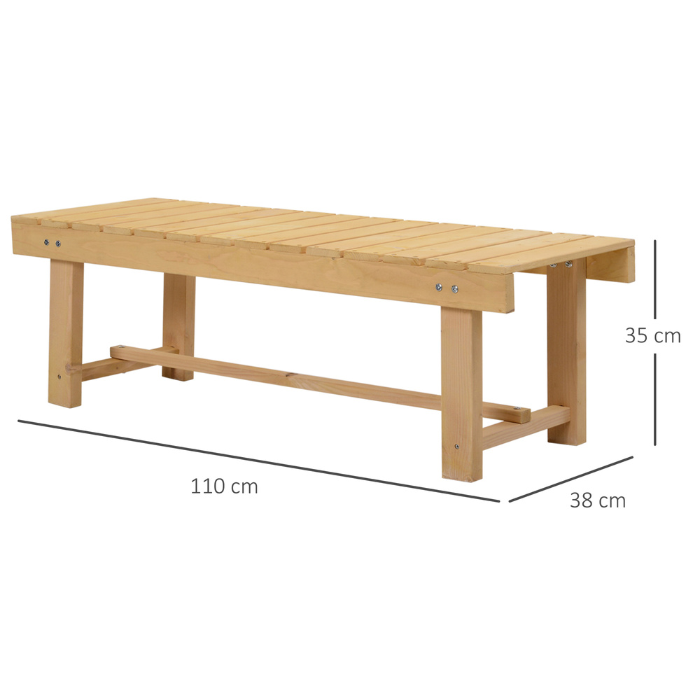 Outsunny Wooden Garden Benches, 2 Seater Outdoor Benches, Fir Wood Backless Patio Loveseat with Slatted Seat for Park, 110 x 38 x 35 cm, 5 Pieces, Natural Wood Finish