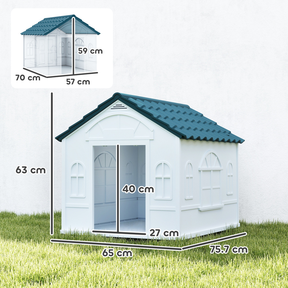 PawHut Plastic Weather-Resistant Dog House, for Indoors and Outdoors, Medium Dogs - White and Blue