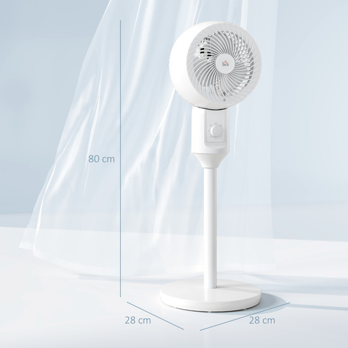 HOMCOM 9" Pedestal Fan, 70° Oscillation 90° Vertical Tilt Oscillating Air Circulator with 3 Speeds, Standing Fan for Home Office, Bedroom, White