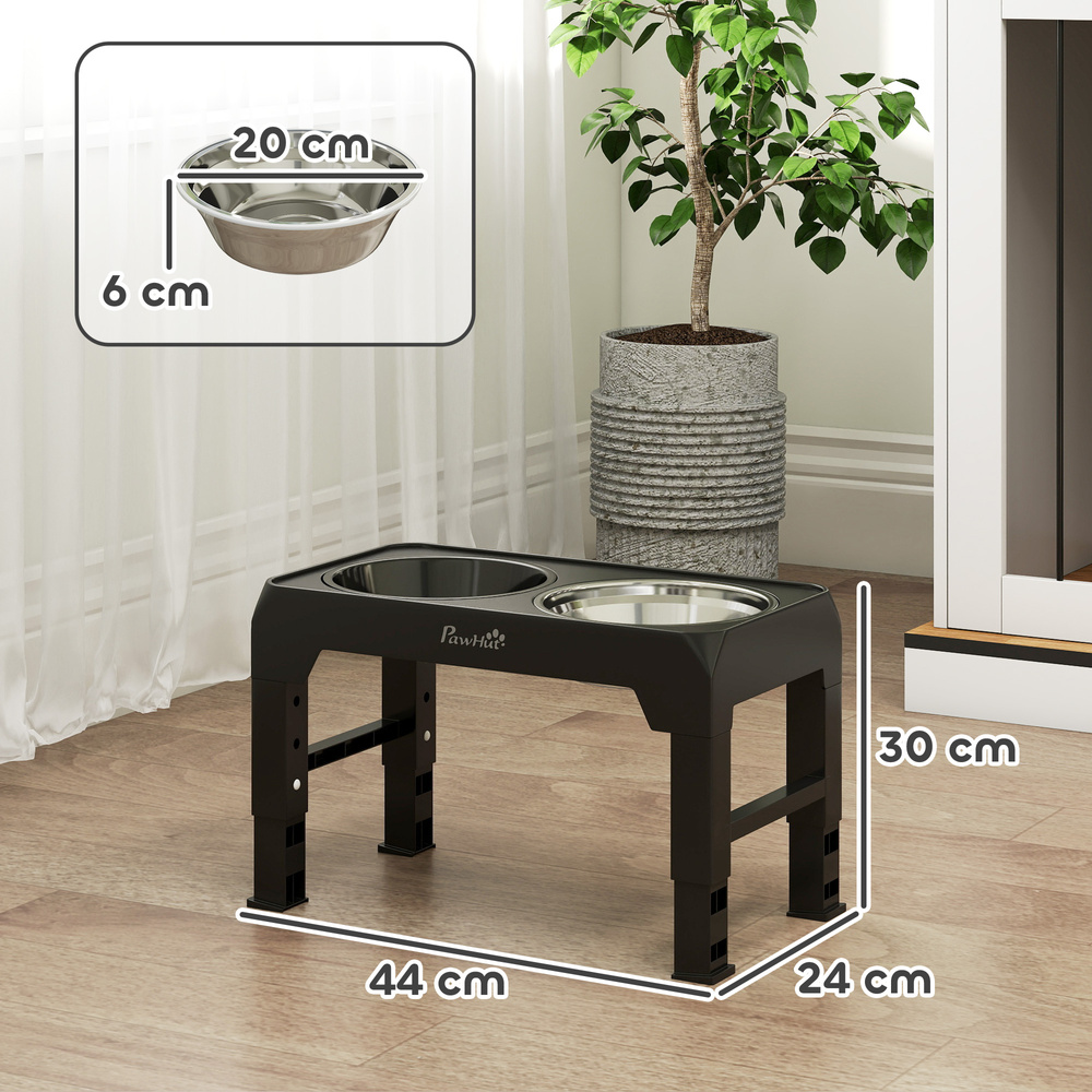 PawHut Raised Dog Bowl, Foldable Elevated Dog bowls with Slow Feeder, 4 Adjustable Heights, for Small Medium Large Breeds