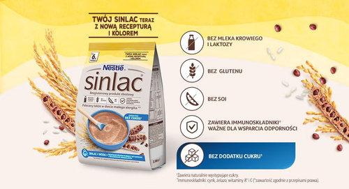 Nestle Sinlac Bezglutenowy Produkt Zbożowy bez Dodatku Cukru dla Niemowląt po 6. Miesiącu Życia 300g
