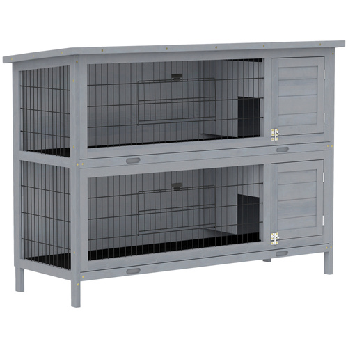 PawHut Rabbit Hutch Outdoor Guinea Pig Hutch Bunny Cage with No-Leak Trays, Divider, 136 x 50 x 93cm, Grey