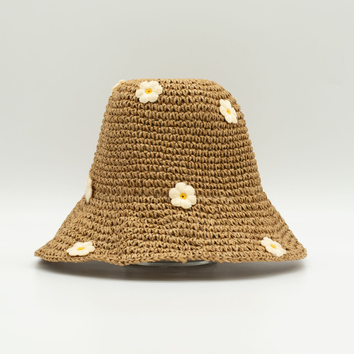 Nomad Sari Floppy Straw Sun Hat - Beige & Blue Flowers