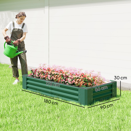 Outsunny 180 x 90cm Galvanised Steel Open Planter - Green