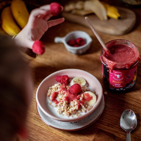 Pasieki Sadowskich Miodziś Honey with Raspberry for Children 430g