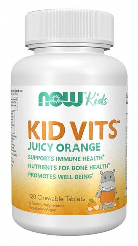 NOW Foods Kid Vits Soczysta Pomarańcza Multiwitamina dla Dzieci 120 Tabletek do Żucia