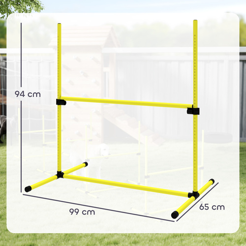 PawHut 4 Pieces Dog Agility Training Equipment, Adjustable Height Jumps Hurdle with Carrying Bag for Outdoor, Yellow