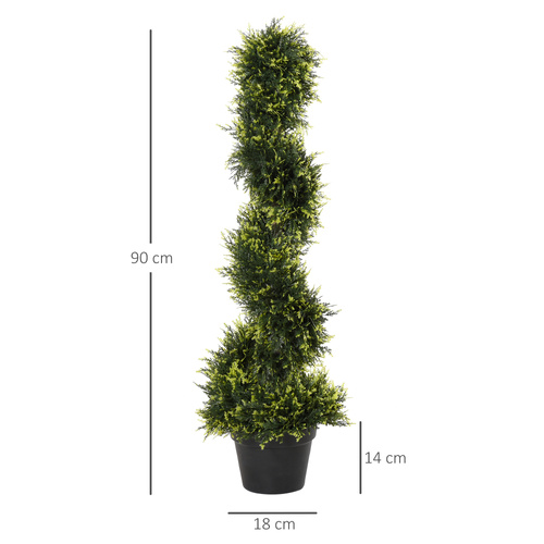 Outsunny 90cm/3FT Artificial Trees, Spiral Topiary Trees w/ Pot Set Of 2, Fake Indoor Greenery Plant Home Office Garden Decor Green