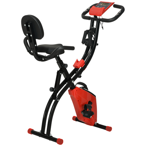 HOMCOM 2-in-1 Folding Exercise Bike with 8-Level Magnetic Resistance, Arm Resistance Band, Pulse Sensor, Red