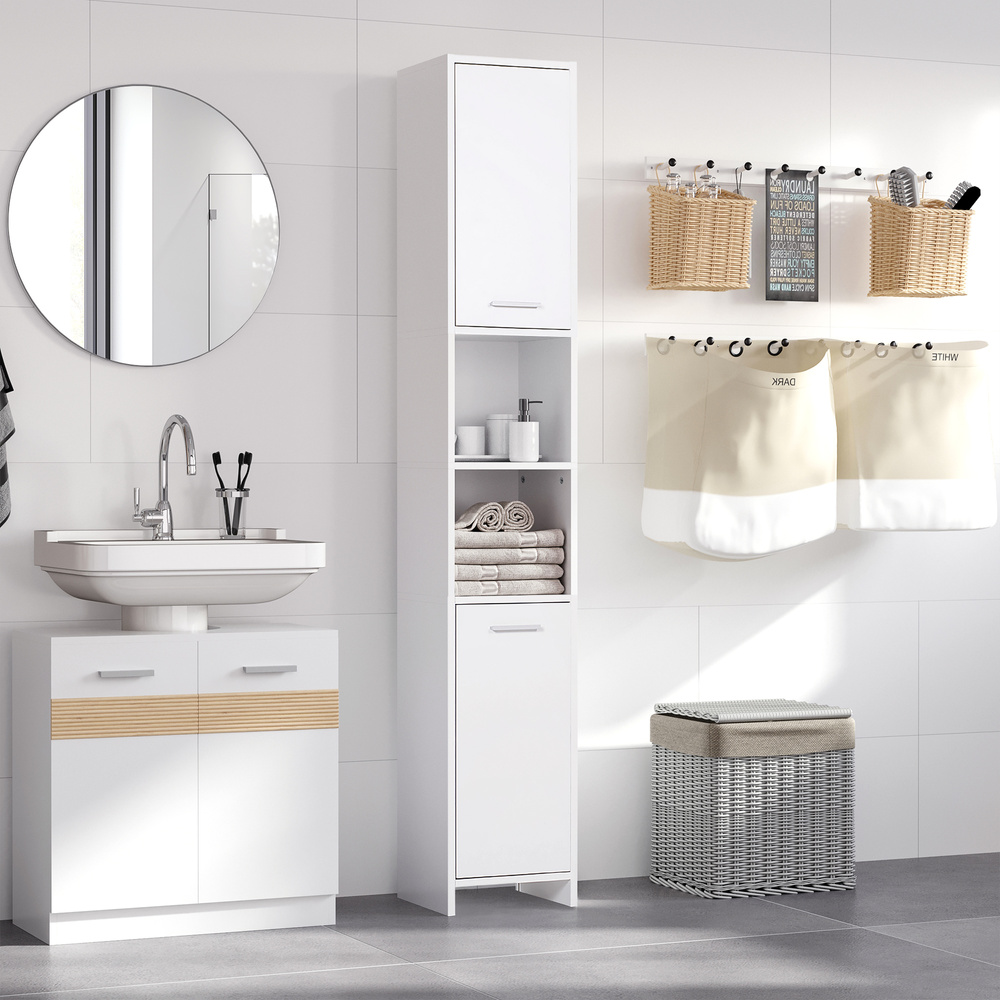 HOMCOM Tall Bathroom Storage Cabinet with Three-position Adjustable Shelves For Neutral Style, Hallway White