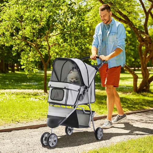 PawHut 3 Wheel Pet Stroller for Small and Miniature Dogs, Grey