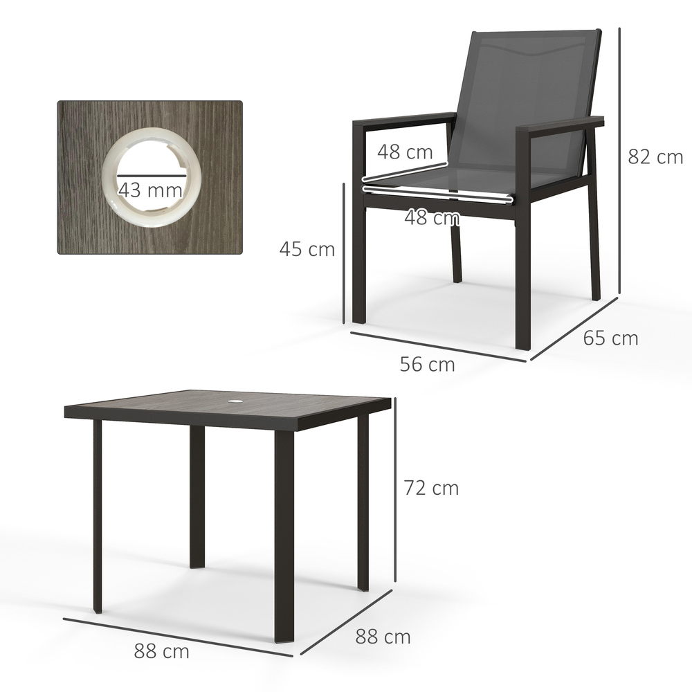 Outsunny Five-Piece Metal Dining Set, with Glass-Top Table - Grey