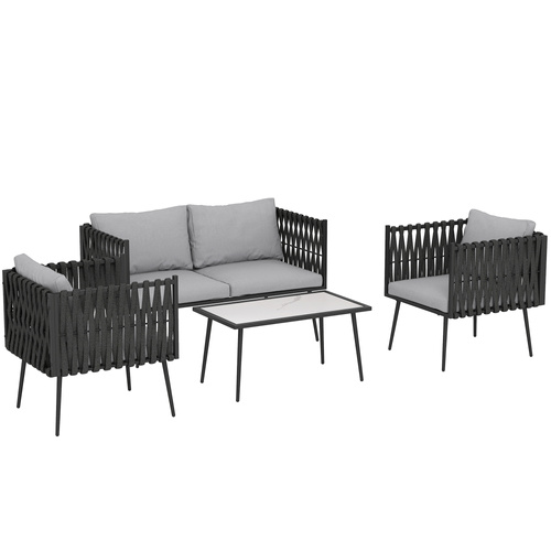Outsunny 4-Piece Garden Furniture Set with Cushions - Light Grey
