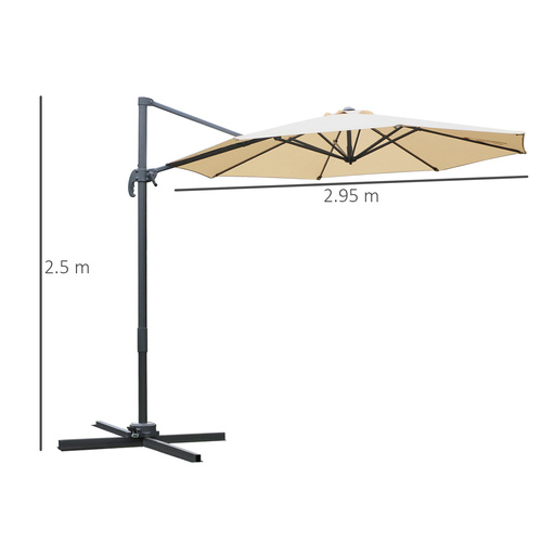 Outsunny Round Umbrella Parasol W/ Tilt 360° Rotation and Hand Crank Cross Base-Beige