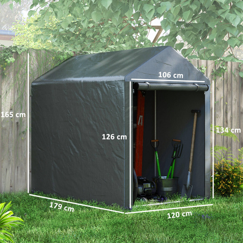 Outsunny 179 x 120cm Temporary Garden Shed, with Weather-resistant Plastic Cover and Accessories - Dark Grey