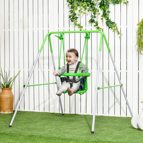 Outsunny Kids Swing, Steel Nursery Swing, with Seatbelt, High Support Back, Front Guard, for Ages 6-36 Months - Green