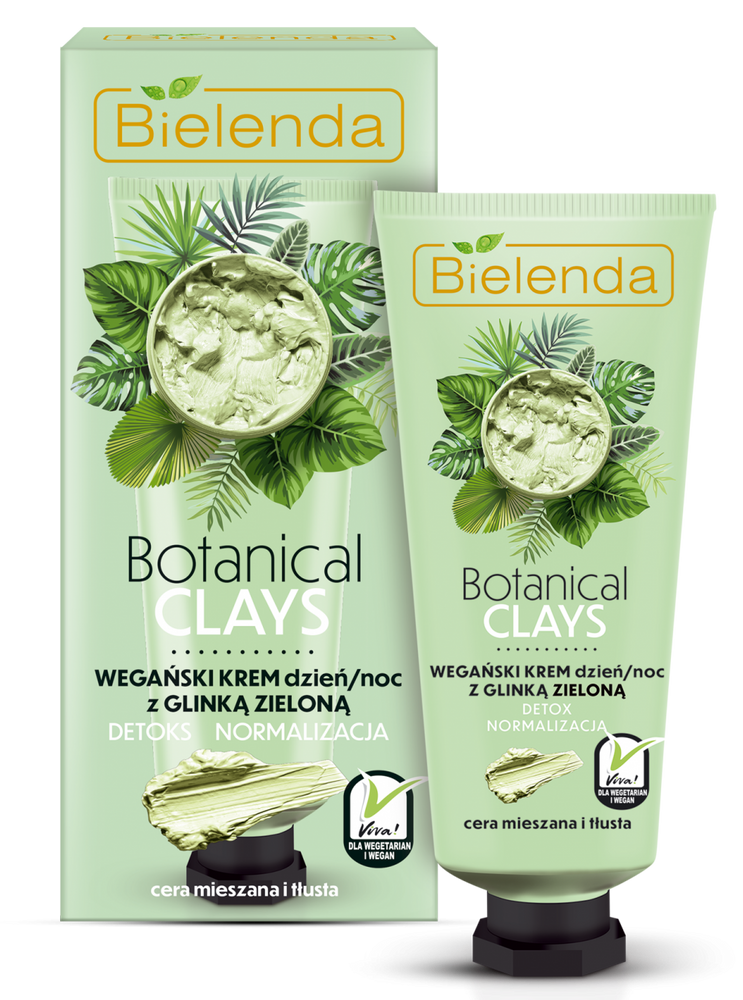 Bielenda Botanical Clays Wegański Krem z Glinką Zieloną na Dzień i na Noc do Cery Mieszanej i Tłustej 50ml